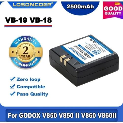 100% Original LOSONCOER 2500mAh High Capacity VB-18 VB18 VB-19 VB19 Battery for GODOX V850 V850 II V860 V860II Flash Speedlite