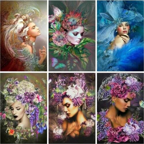 Huacan Diamond Embroidery Mosaic Woman Flower Gift DIY Diamond Painting Cross Stitch Portrait Needlework Home Decoration