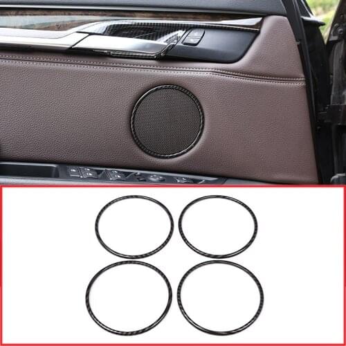 Carbon Fiber Style ABS Plastic Door Speaker Ring Circle Trim For BMW X5 F15 2014-2018 X6 F16 2015-2018 Car Accessories 4pcs/set