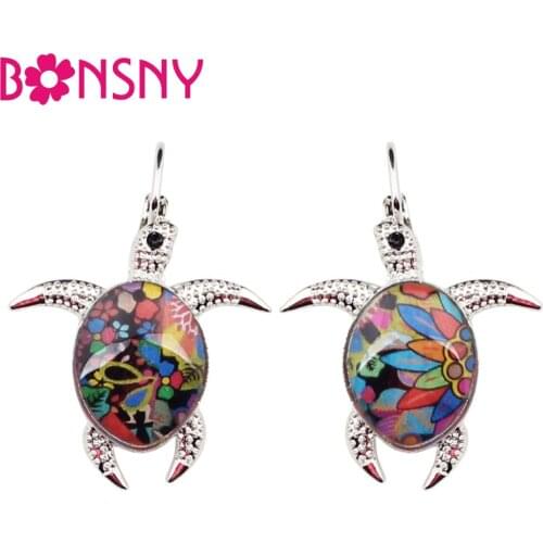 Bonsny Ocean Enamel Alloy Sea Turtle Earrings Stud French Clip Charms Novelty Animal Jewelry For Girls Women Lady Accessories