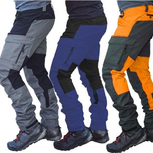 Men Fashion Color Block Multi Pockets Sports Long Cargo Pants Work Trousers Mens Tactical Work Out Quick Dry Pants cargo pants