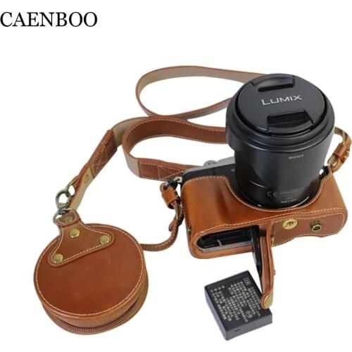 CAENBOO Camera Bags Hard Luxury PU Leather Case For Panasonic Lumix DMC-GX80/GX85 14-140mm Open Battery Cover+Shoulder Strap
