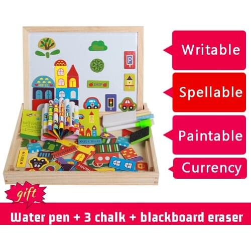 Childrens Magnetic Jigsaw Game Educational Toys Wooden Montessori Early Childhood Double Sided Puzzle Drawing Busy Board Toys