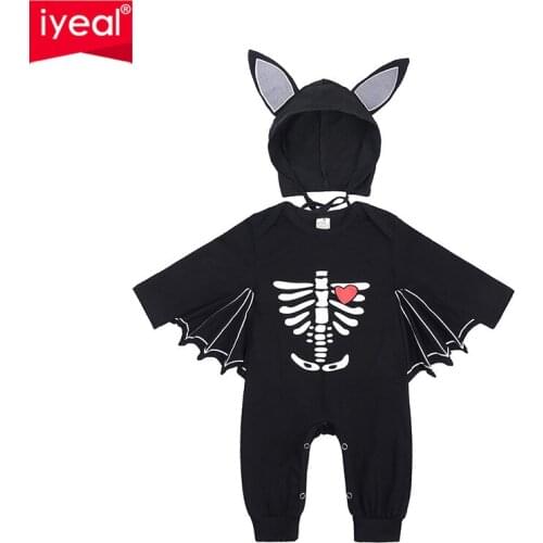 IYEAL Toddler Baby Boys Girls Clothes For Halloween Cosplay Costume 2-Pcs Bat Long Sleeve Infant Newborn Jumpsuit OutfitsHat Set