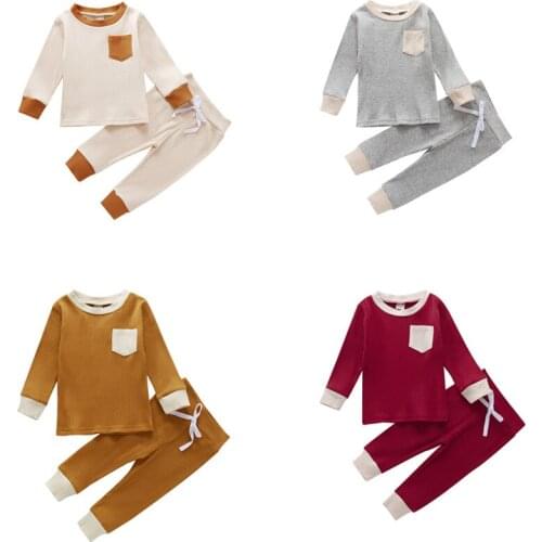 Cathery Infant Knitted Outfit Baby Girl Boy Clothing Long Sleeve Shirts Top with Pocket + Drawstring Pants 2PCS Fall Clothes Set