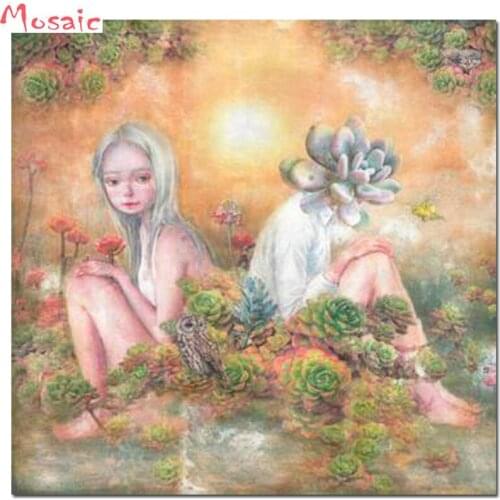 DIY Diamond Embroidery Succulent plant girl fantasy art 5D square Round Diamond Painting Cross Stitch Full Needlework Home Decor
