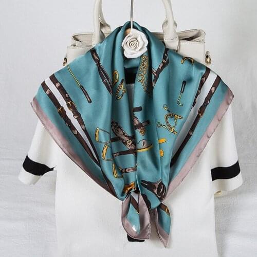 Design Silk Scarf Women Fashion Chain Symmetrical Pattern Shawl Wrap Work Neck Scarves Female Luxury Brand Neckerchief Bandana