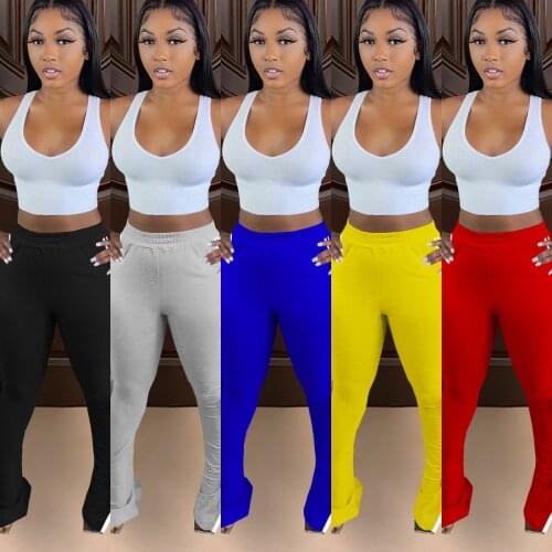 Echoine Elastic Hight Waist Pants Stretch Sweatpants Striped Print Ruffle Patchwork Trousers Women Casual Sports Jogger Pants