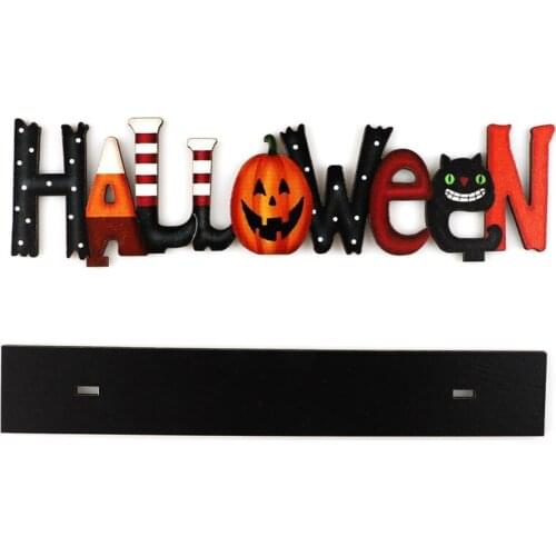 Halloween Letters Wooden Table Decoration Cartoon Pumpkin Cat Boots Sign Backdrop Rustic Farmhouse Holiday Party Tier Tray