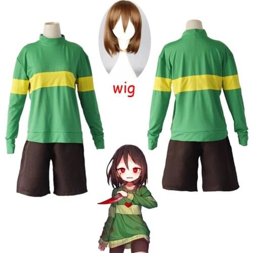 Anime Game Undertale Frisk Chara Cosplay Costume Andertail Sweatshirts High Collar Long Sleeve Clothing Shorts Wig