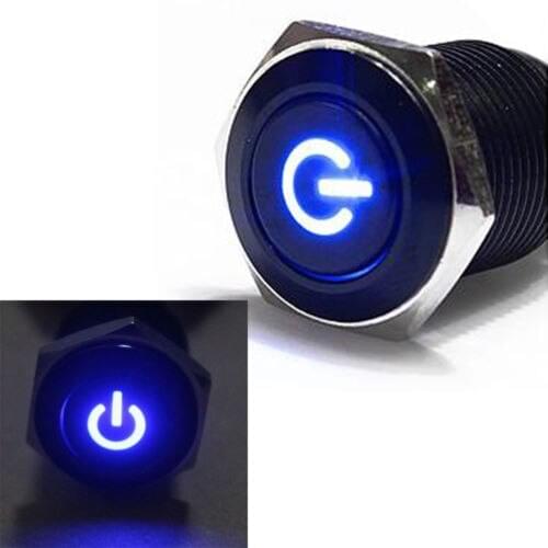 Lot2 16mm 12V Car Boat Black Metal Push Button Switch Blue green red white yellow LED Latching ON-OFF