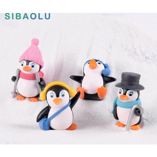 Winter Penguin Miniature figurine Mini Christmas Figures home decoration kawaii DIY Fairy Garden ornaments Resin craft kids toys