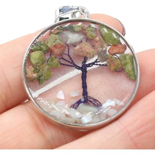 New Style Natural Stone Pendant Transparent Gravel Tree-Shaped Charms For Jewelry Making DIY Necklace Anklet Accessory