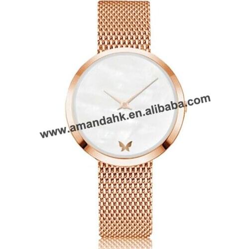 Wholesale Fashion Womens Watch Mesh Belt Quartz Wristwatches Simple Shell Face Watches sb18091013