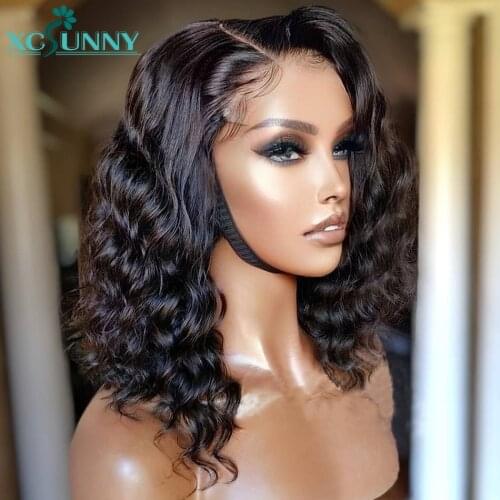Curly Human Hair Wig Pre Plucked 13x4 Bob Lace Front Wigs Remy Brazilian Hair Short Deep Curly Frontal Wig For Women xcsunny