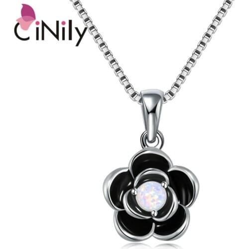 CiNily Black Rose Shape Opal Pendant Silver Plated Fashion Jewelry Pendant for Women Jewelry Pendants Fashion Gift OD7132