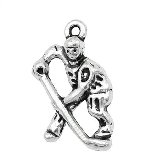 Metal hockey player charms pendants ice hockey collection jewelry for bracelets necklace making accessory sporty jewelry diy