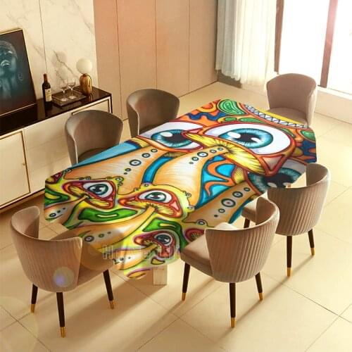 Psychedelic Mushroom Original Rock Artist Painted Table Cloth Waterproof And Oil Proof Polyester Interior And Outdoor Decor