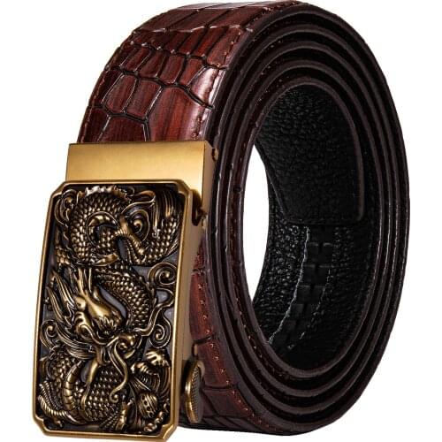 Famous Brand Alloy Automatic Buckle Belt Crocodile Pattern Brown Genuine Leather Strap For Men Luxury Gold Buckle Belt DiBanGu