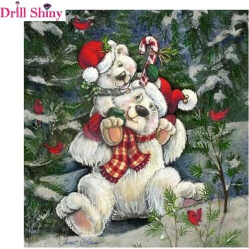 Christmas Santa Claus Bear Snow Scene 5D Diamond Painting DIY Craft Kit Mosaic Embroidery Cross Stitch Home Wall Decor