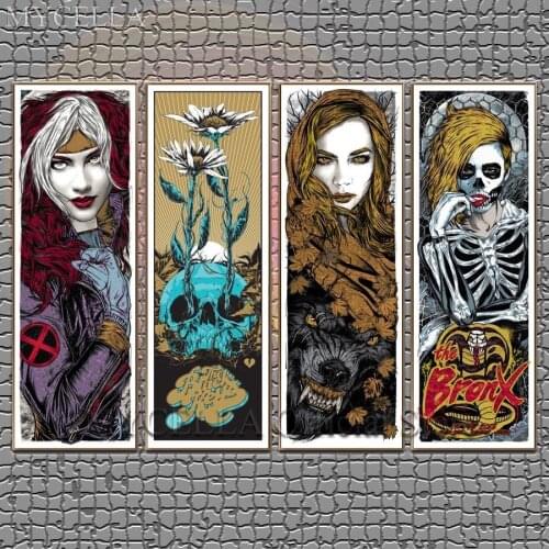 Needlework Old Poster Diy Diamond Embroidery Skeleton Woman With Wolf Diamond Painting Rhinestone Full Diamond Home Decoration