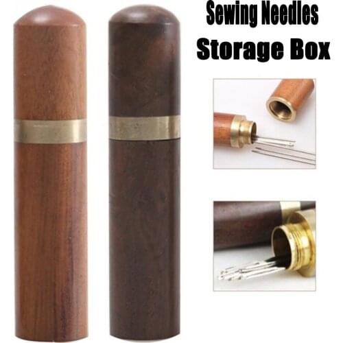 DIY Sandalwood Syringe Sewing Needles Box Wooden Embroidery Mending Needles Box DIY Sewing Tools Organizer Container