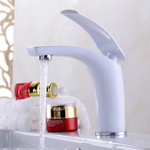 Bathroom Basin Faucet White and Black Baking Solid Brass Specail Sink Mixer Tap Hot & Cold Waterfall Basin Faucet