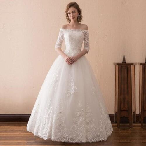 Vestido De Noiva Off the Shoulder Wedding Dresses A Line Tulle Half Sleeve Wedding Bridal Gowns Custom Made Floor Length