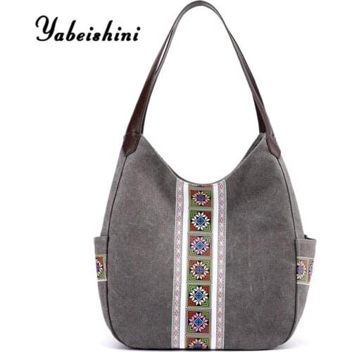 High capacity Women handbags for women 2019 shopping bag Embroidery canvas crossbody bags women bag over shoulder bolso mujer