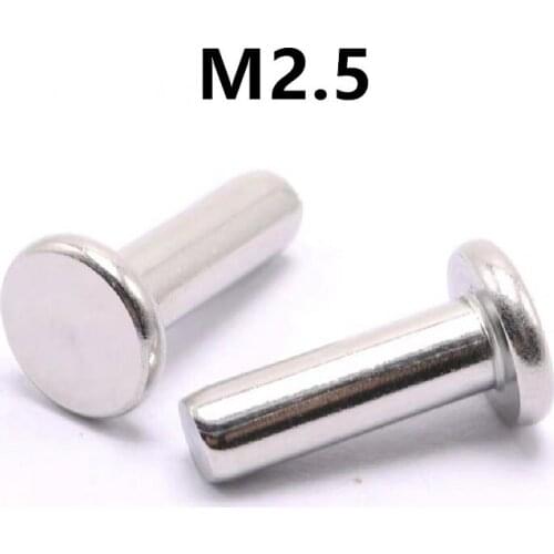 200PCS M2.5x5/6/8/10mm 304 Stainless Steel Rivets Flat Head Solid Percussion Rivet GB109