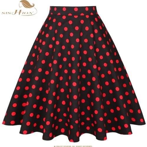 SISHION Women Summer Skirt Runway Vintage Rockabilly Skirts Womens 2021 VD0020 Sexy Pinup 50s Cotton Black Red Polka Dot Skirt
