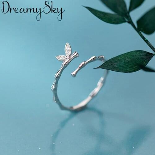 DreamySky Wholesale Real Silver Color Crystal Leaf Rings For Women Big Antique Rings Finger Jewelry High Quality