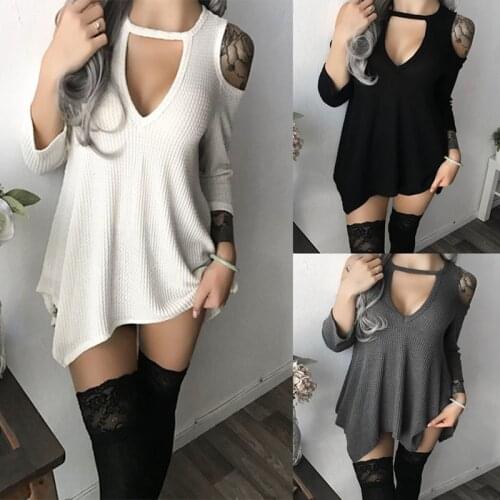 Off Shoulder Dress Women Three Quarter Sleeve Mini Dress 2020 Autumn Clothing Hollow Out Knitted Shirt Dress Robe Femme