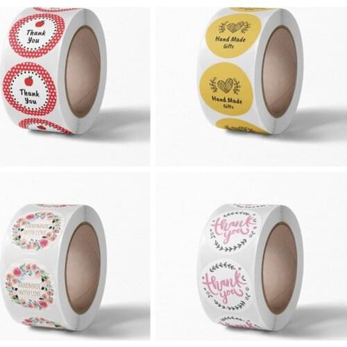 1inch Thank You Stickers 500pcs/roll Gift Stickers Handmade With Love Sealing Scrapbooking Stickers Festival Birthday Party Tags