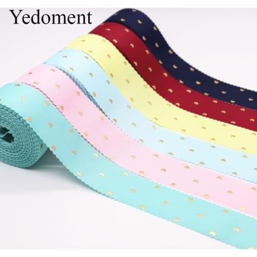 10 Yards Gold Heart-Shaped Printed Grosgrain Ribbon 30MM Lace Ribbon For Hair Bows DIY Crafts Handmade Accessories M19072501