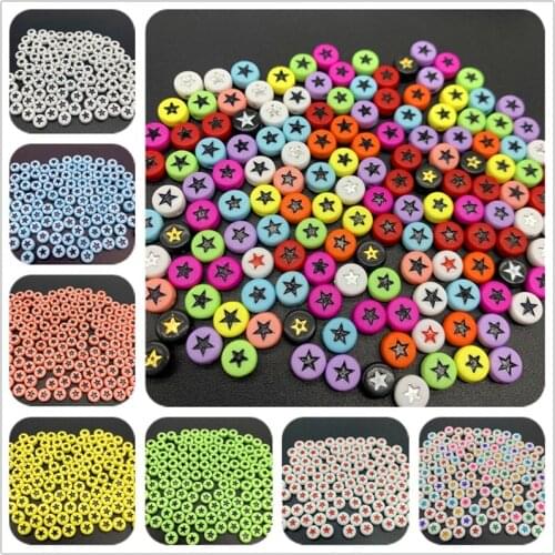 100pcs/Lot 7mm Oval Shape Peace Stars Beads Acrylic Spaced Beads For Jewelry Making DIY Bracelet Necklac Accessories