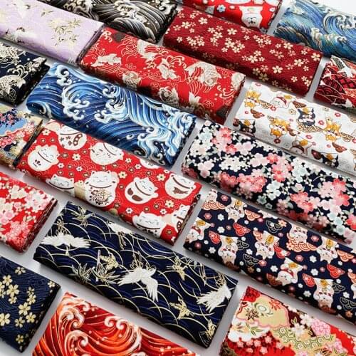 150cmx50cm Andthe Wind Bronzing Pure Cotton Fabric Cheongsam Kimono Japanese Style Floral Cottoncloth DIY Apparel Sewing Fabric