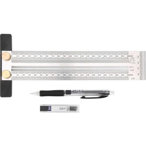 200mm Woodworking Stainless Steel T Ruler Marking Gauge DIY Measuring Scribe Line Tool