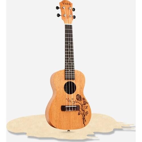 23 Inch Ukulele Flower Vine Mahogany Solid Mini Guitar 4 String Rosewood Fingerboard Performance Professional Instrument UK2368