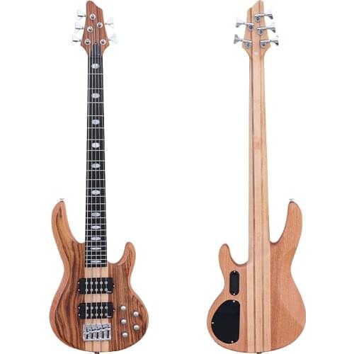5 string hickory wood top active neck through professional electric bass guitar 43 inch solid okoume wood body bass guitar