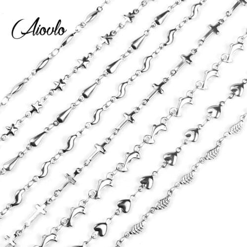 Aiovlo 1M/lot Stainless Steel Link Dolphin Heart Shape Leaf Chains Necklaces DIY Jewelry Cuban Chains Suit Wholesale Bulk Sale