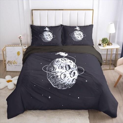 3D Black Bedding Sets Duvet Cover Set Quilt/Comforter/Blanket Cases Pillow case Cartoon Space Design Double Full size Bed Linens