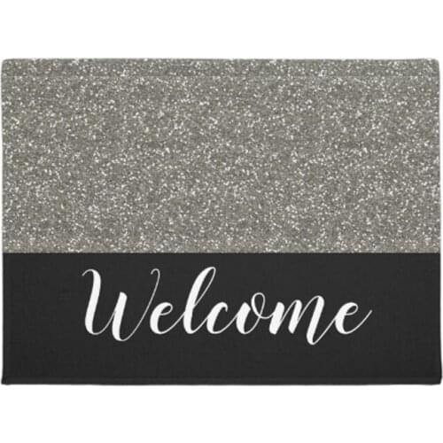 Black And Silver Glitter Look Welcome Doormat Home Decoration Entry Non-slip Door Mat Rubber Washable Floor mat