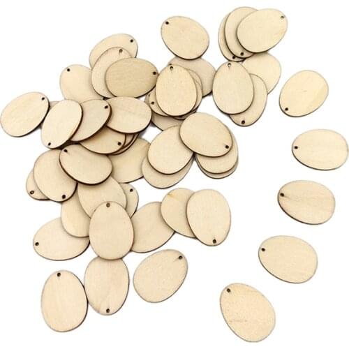 50pcs 30mm Wood Discs Slices Egg Shape Unfinished Wooden Cutouts Craft DIY Decoration