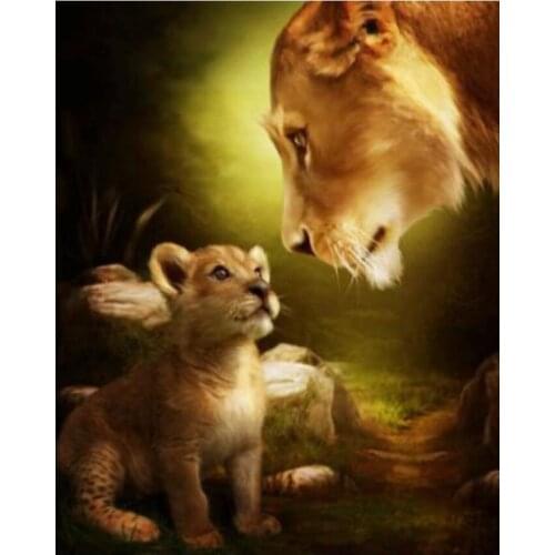 Lions Diamond Art Mother Child Mosaic Embroidery Painting Rhinestone Drawing Picture Home Wall Papers Handcraft Gift Beadwork