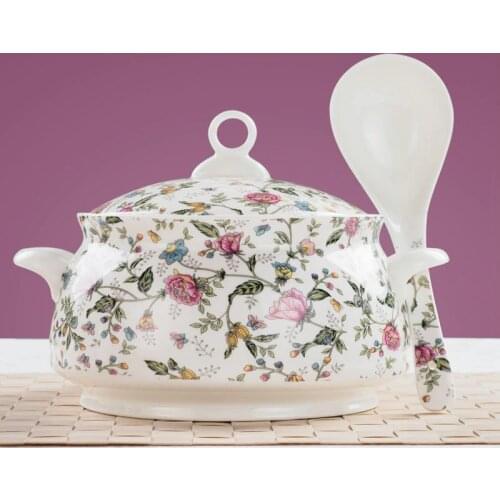 9 inch, bone china tureen for food storage, classice dinner serving bowl, porcelain food box tureen, large bowl for soup ceramic