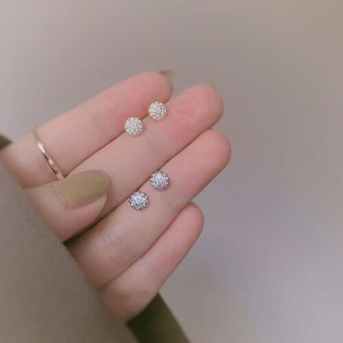 Cute Female Small Zircon Stone Earrings Crystal 925 Sterling Silver Gold Earrings For Women Small Round Stud Earrings