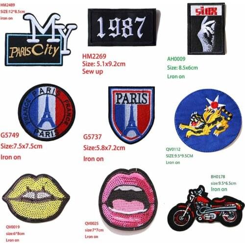 Cartoon Decorative Patch Paris Lips Motorcycle icon Embroidered Applique Patches For DIY Iron on Badges on clothes,backpack
