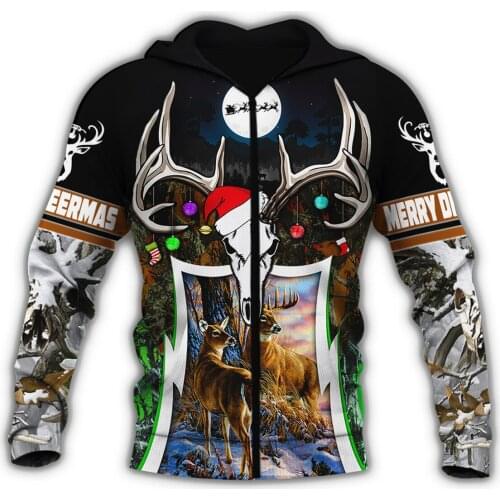 3D Printed Christmas Deer Hunting Men Oversized HoodieHoodies Harajuku Fashion Hooded Sweatshirt Autumn Unisex Hoodie Sudadera