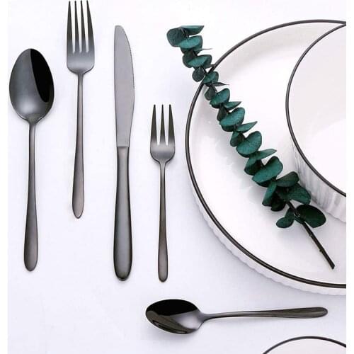 Home Tableware Cutlery Set Golden Cutlery Stainless Steel Dinnerware Set Silverware Cutlery Black Fruit Fork Spoons Knives